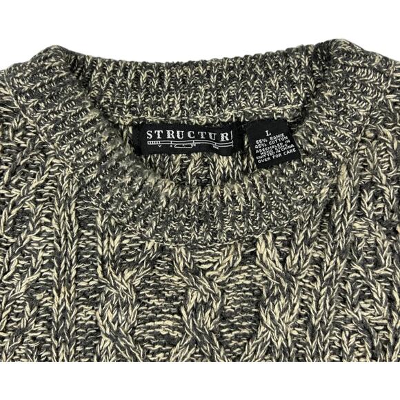 Vintage 90s Structure Women's Gray Crewneck Sweater Cable Knit Chunky - Large - Picture 2 of 7